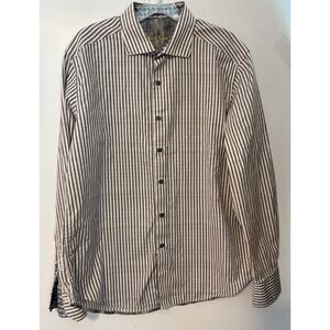 Robert Graham Mens Large Striped long sleeve shirt With Contrasting Cuffs